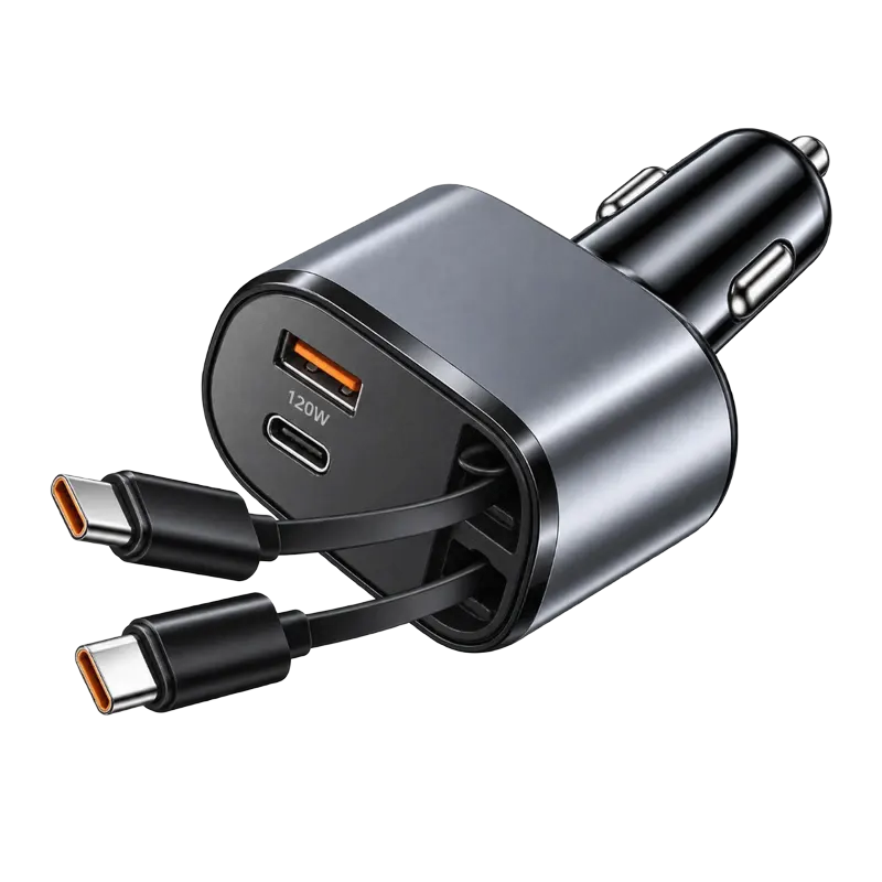 Nakoda Premium Retractable Car Charger (120W Super-Fast Charging) - Model CR-RETR-120W - Car Chargers - Wholesale & OEM Direct Karol Bagh
