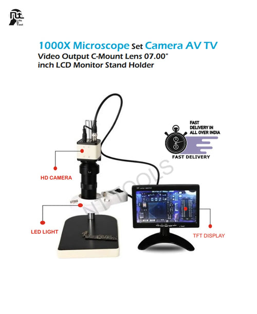 1000X Microscope set Camera AV TV Video Output C-Mount Lens 07.00 inch LCD Monitor Stand Holder