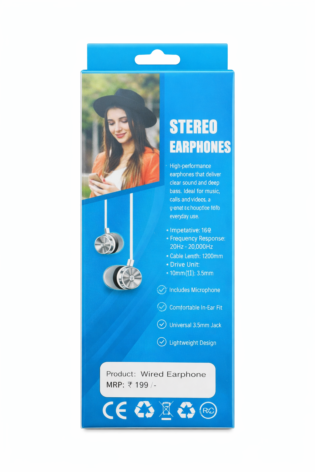 Wired Stereo Earphone with Mic | Deep Bass In-Ear Headphone | 3.5mm Jack for Mobile & Laptop