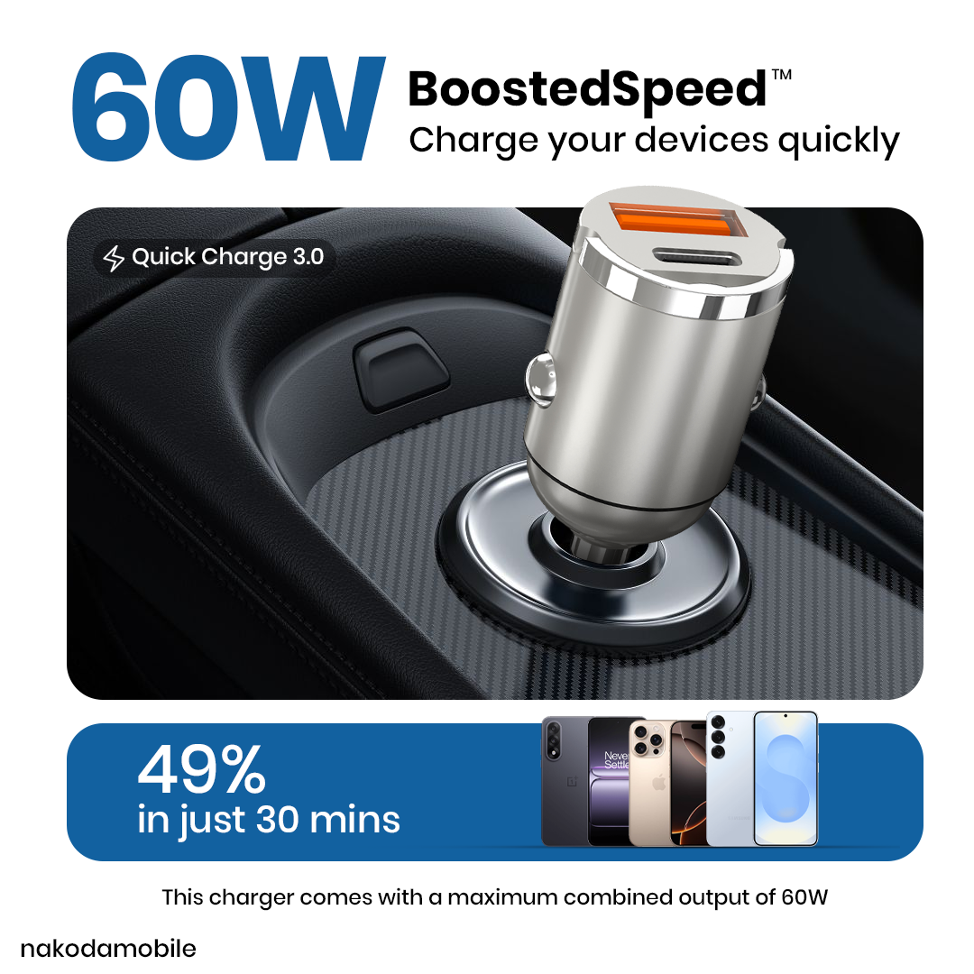 CR-031 60W Dual Port Ultra Fast Metallic Car Charger with Smart IC Protection