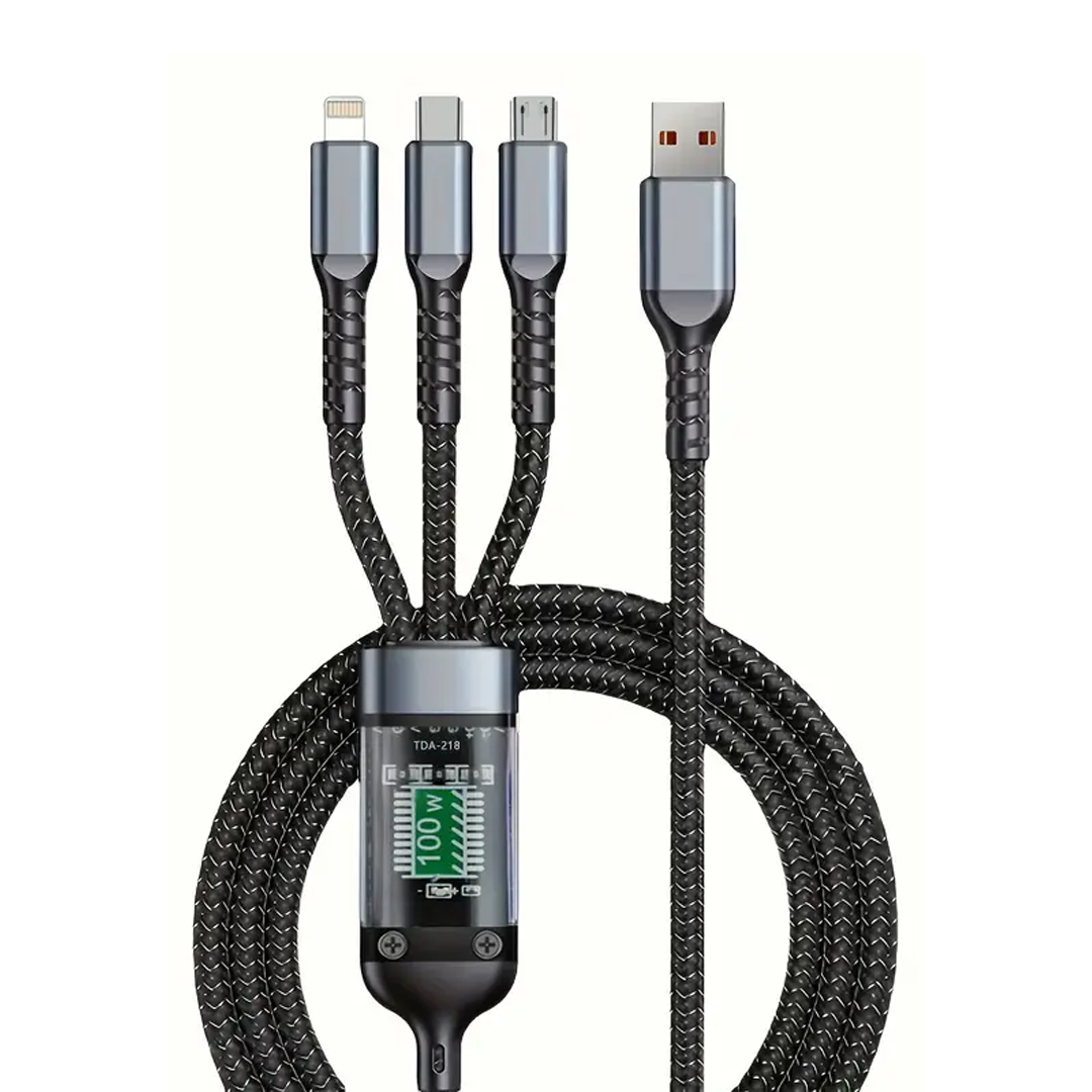 DT-041 3-in-1 Multi Cable | 1M Braided Tangle Free Cable