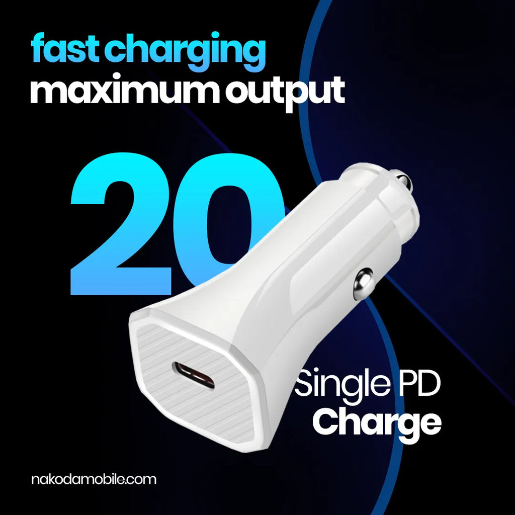 Nakoda CR-020- 20W Single Type-C- PD Fast Charging- Compact Car Charger