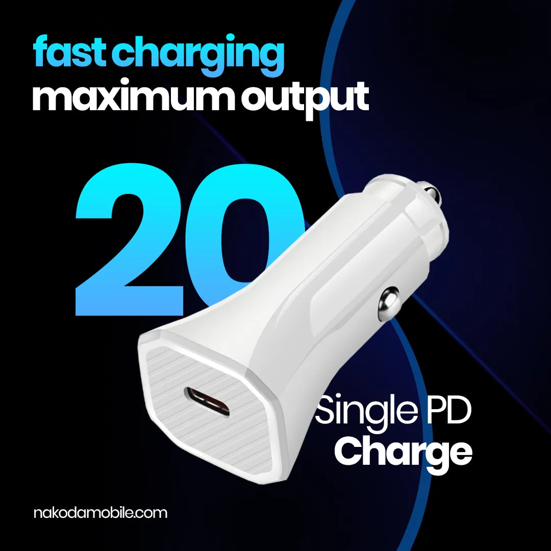 Nakoda CR-020- 20W Single Type-C- PD Fast Charging- Compact Car Charger