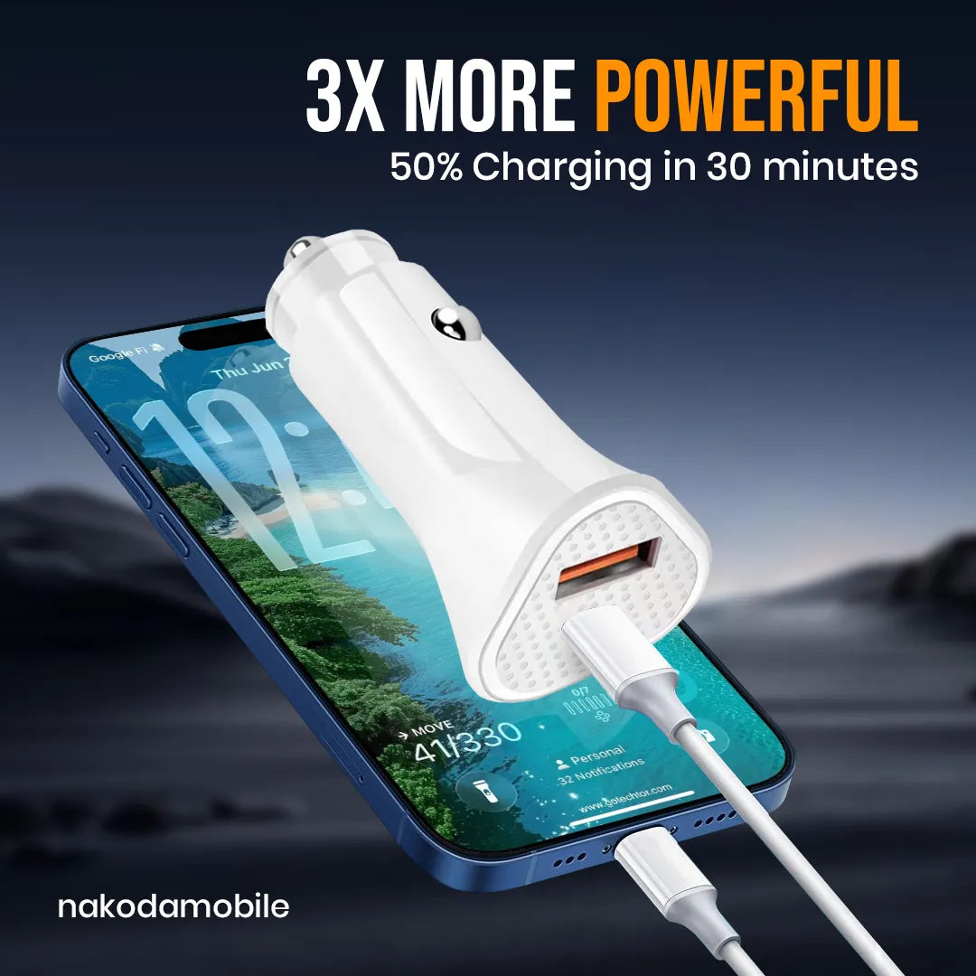 Nakoda CR-009- Dual USB + PD 30W- Fast Charging- Smart IC Car Charger