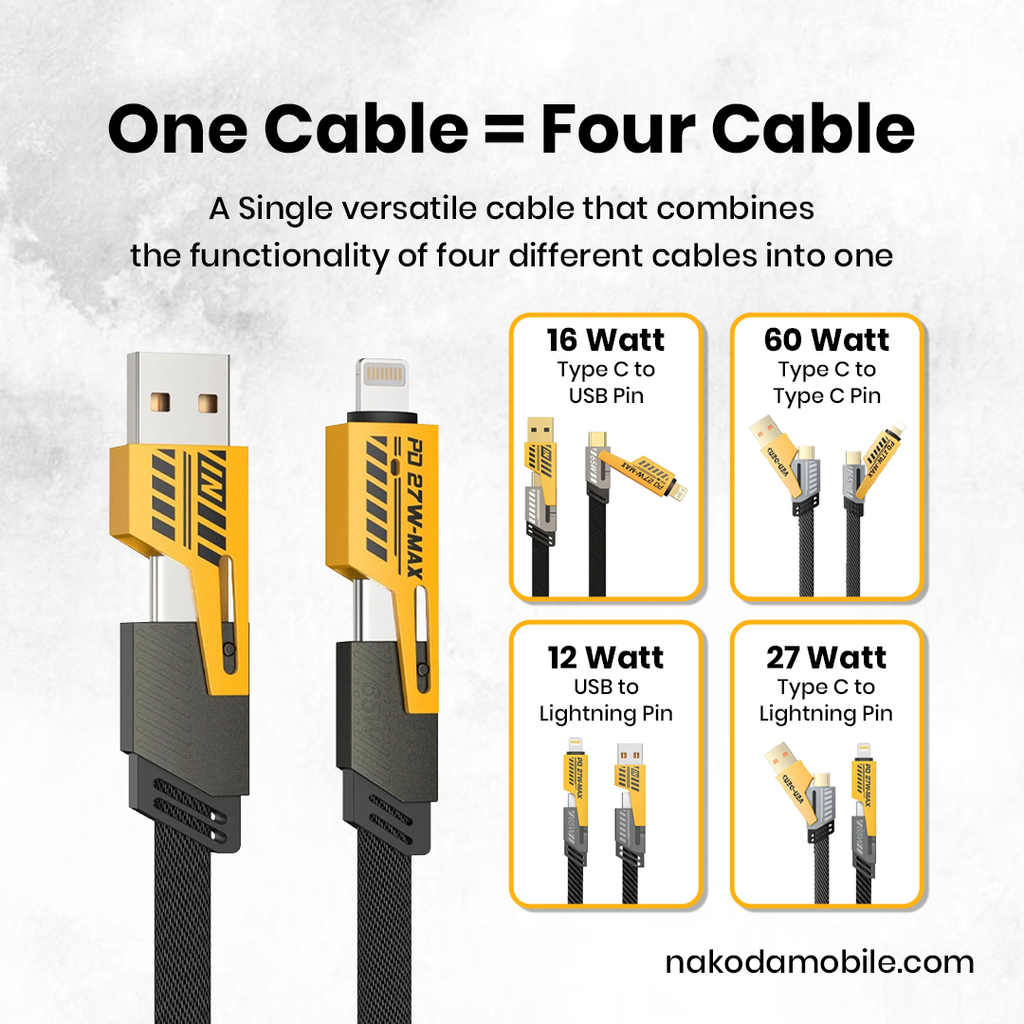 DT-024 4-in-1 Multi Cable | 1M Flat Braided Quick Switch Cable