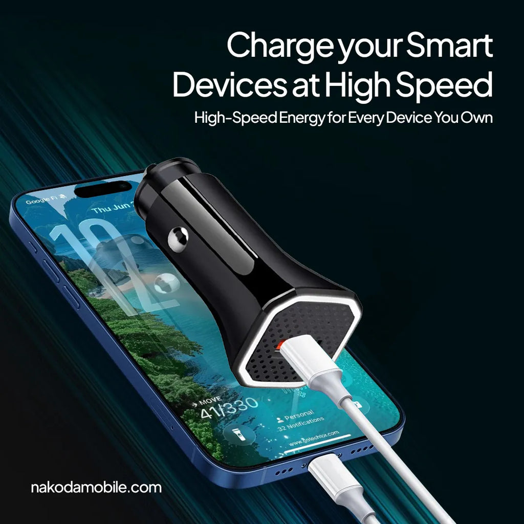 Nakoda CR-017- 25W Dual USB- Transparent Design- PD Fast Car Charger