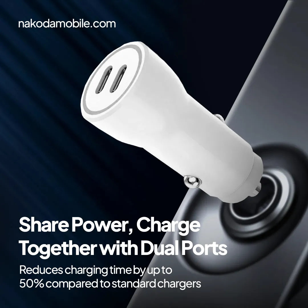 Nakoda CR-015- Dual Type-C 12W- Compact Fast Charging- Car Charger
