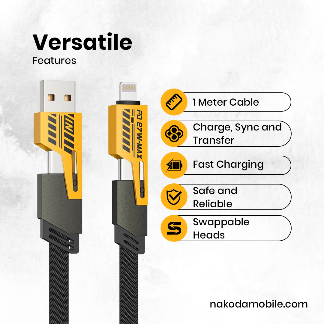 DT-024 4-in-1 Multi Cable | 1M Flat Braided Quick Switch Cable