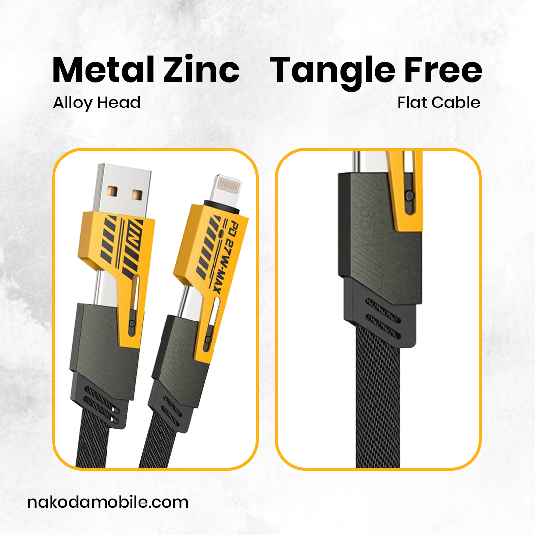 DT-024 4-in-1 Multi Cable | 1M Flat Braided Quick Switch Cable