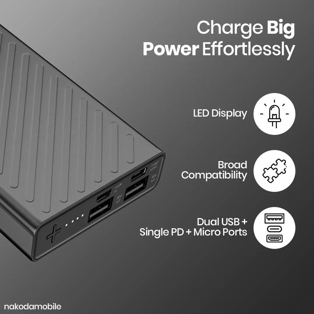 10,000mAh Power Bank with LED Display | Nakoda Mobile