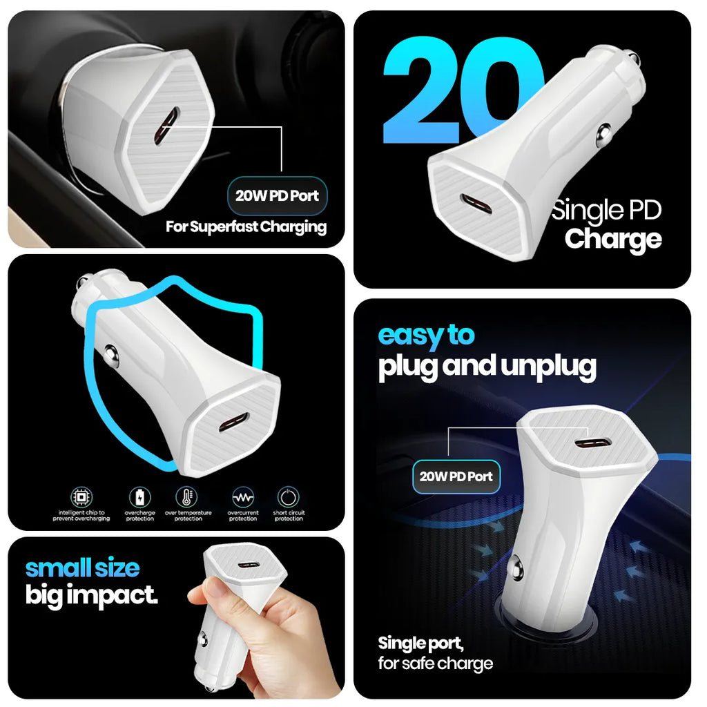 Nakoda CR-020- 20W Single Type-C- PD Fast Charging- Compact Car Charger