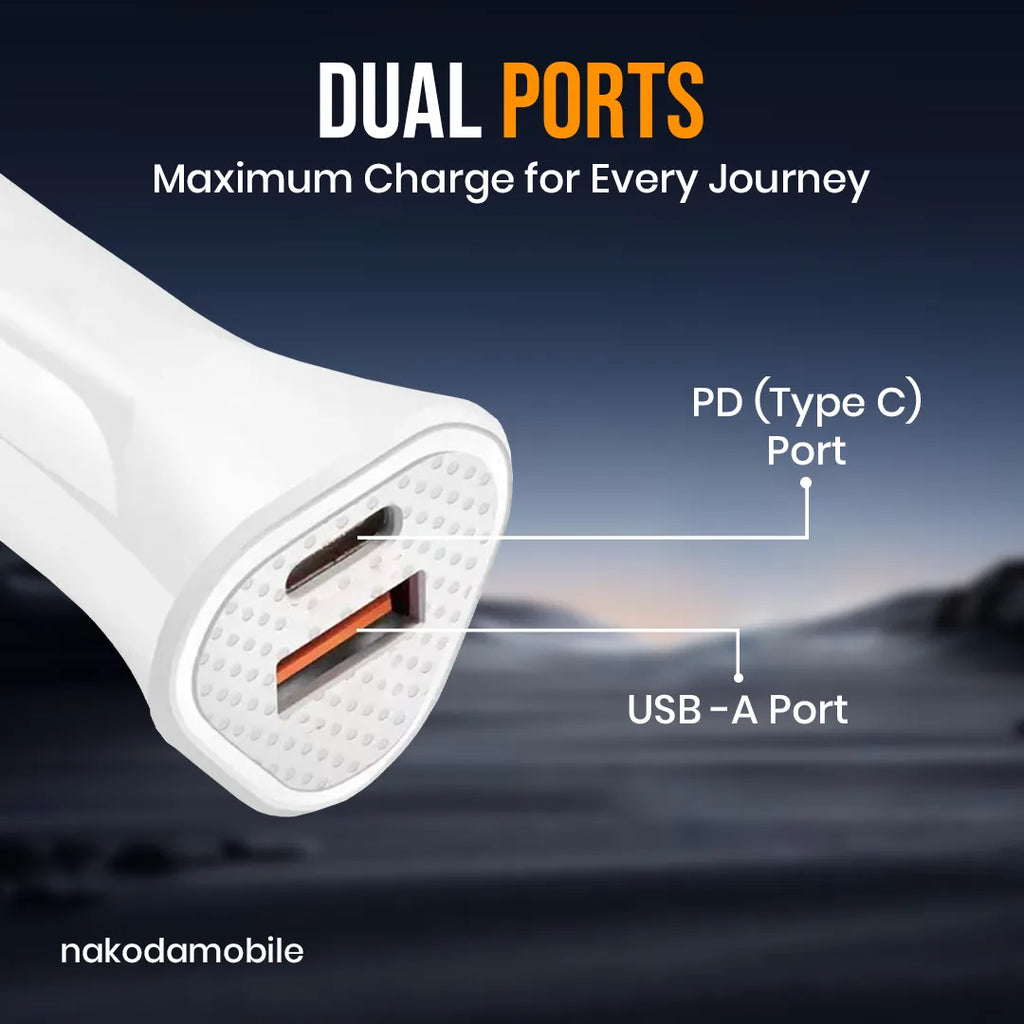Nakoda CR-009- Dual USB + PD 30W- Fast Charging- Smart IC Car Charger