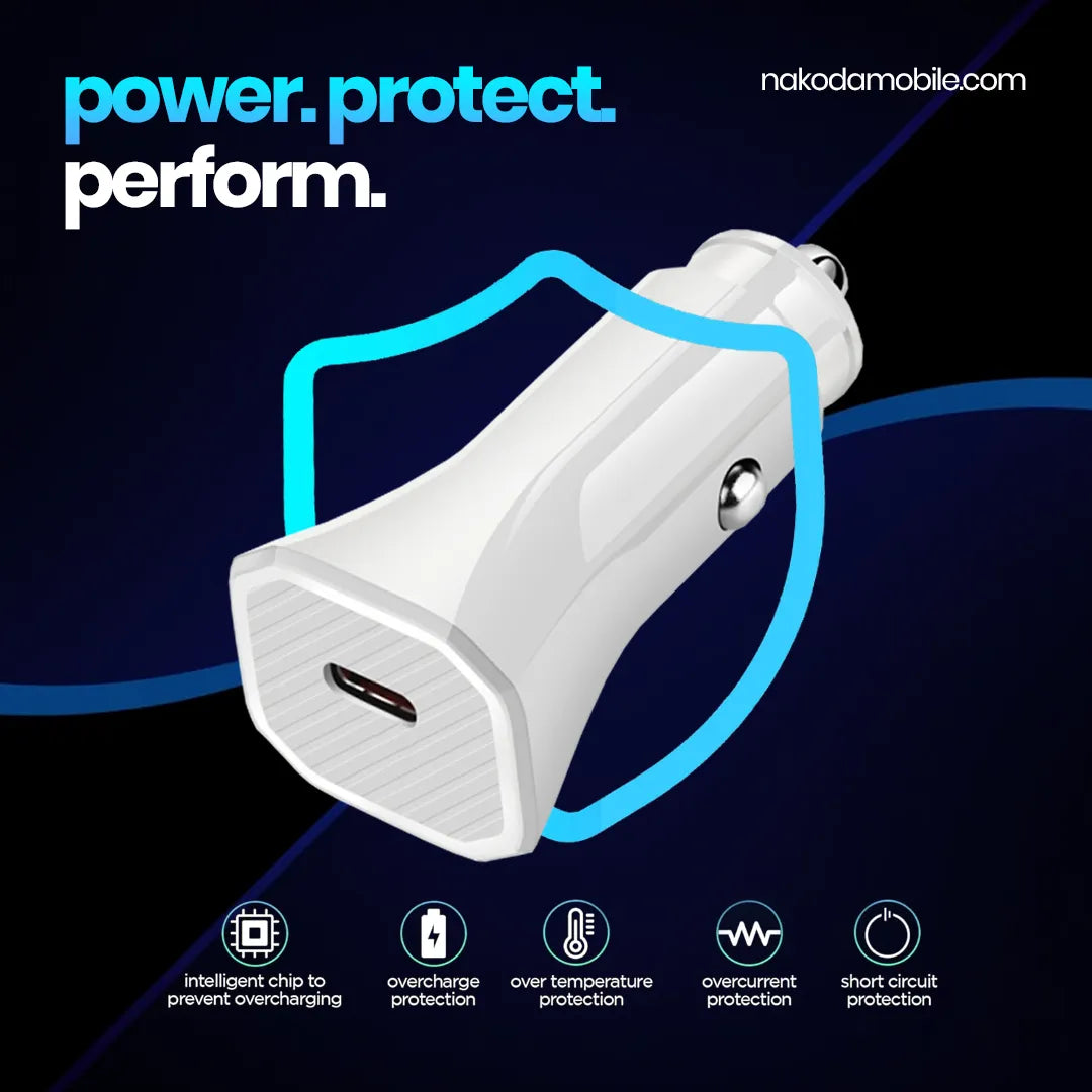 Nakoda CR-020- 20W Single Type-C- PD Fast Charging- Compact Car Charger