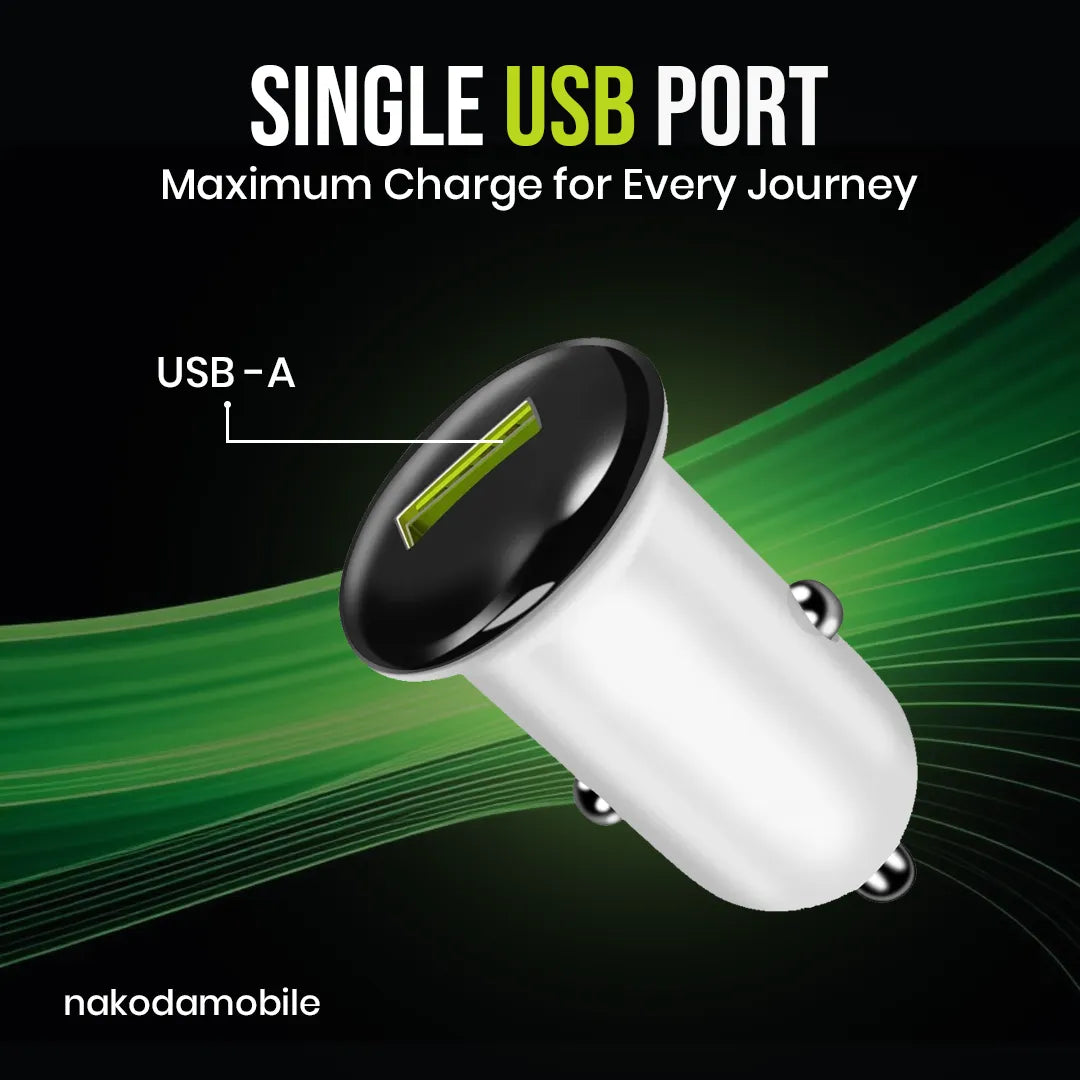 Nakoda CR-002- Single USB-A- Compact Fast Charging- Smart IC Car Charger
