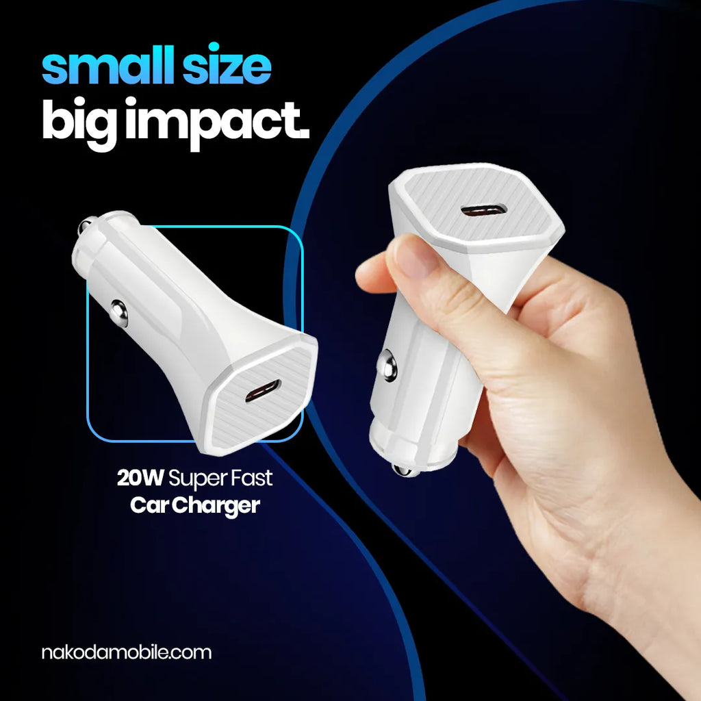Nakoda CR-020- 20W Single Type-C- PD Fast Charging- Compact Car Charger