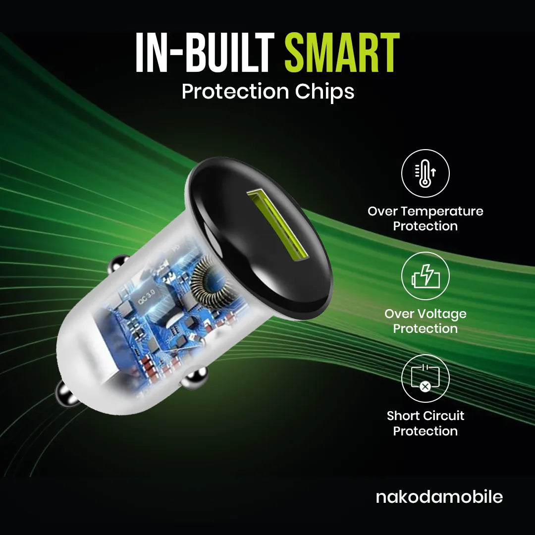 Nakoda CR-002- Single USB-A- Compact Fast Charging- Smart IC Car Charger