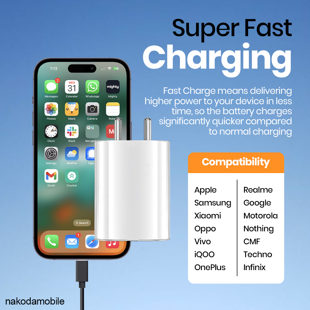 CH-306 | 45W PD Charger Single Port | Premium Glass-Finish Fast Charger Wholesale
