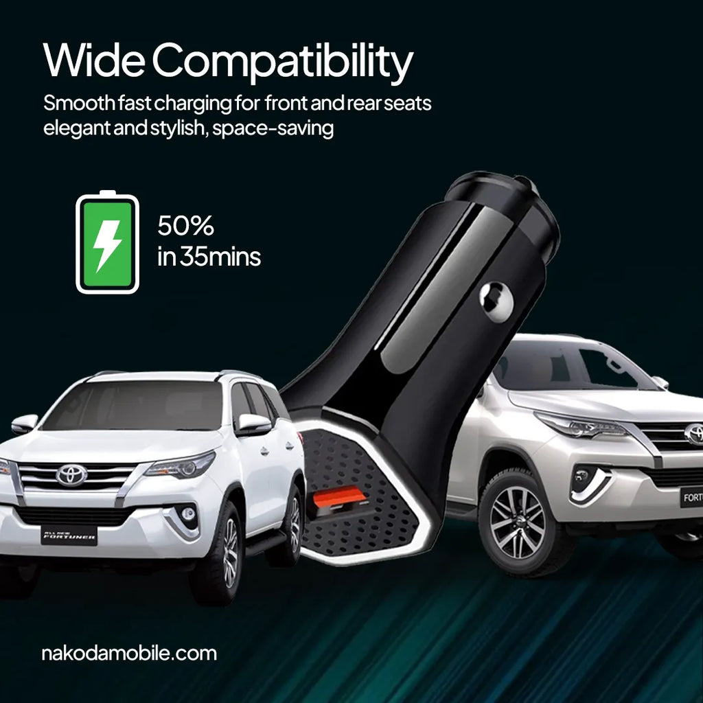 Nakoda CR-017- 25W Dual USB- Transparent Design- PD Fast Car Charger