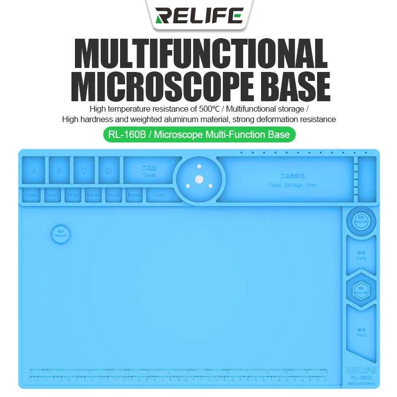 RELIFE RL-160B Microscope Base Maintenance Aluminum Alloy Platform Silicon Mat With Tool Storage Slot Repair Mat