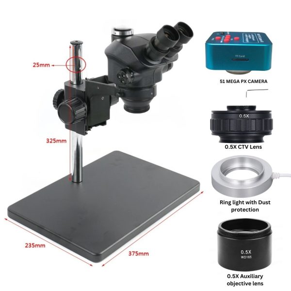 7-50X Magnification Trinocular Stereo 3D Microscope With 375mm Large Size Universal Table