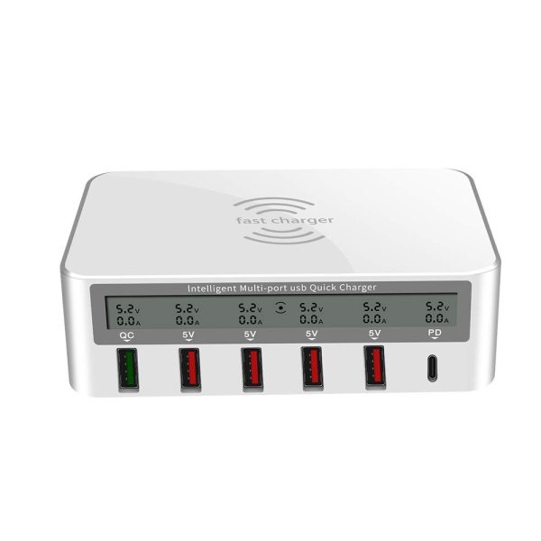 Wireless Intelligent Multi-Port USB Fast Charger Adaptive LCD Display Wireless Quick Charge QC 3.0 PD Port